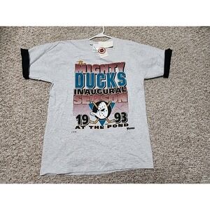 Vintage 1993 NHL Disney Anaheim Mighty Ducks Shirt Roll Sleeves L NWT USA